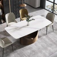 Marbella Sintered Stone Dining Table | 71" White Gloss Rectangular With Curved Edge