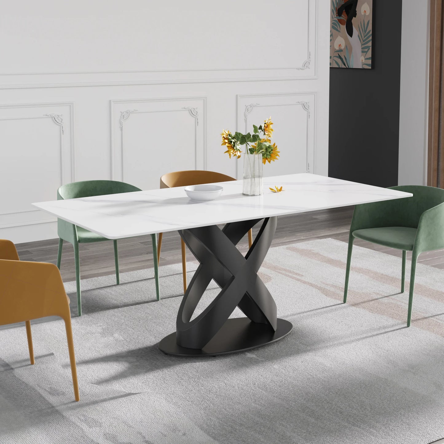 Marbella Sintered Stone Dining Table | 71" White Gloss Rectangular With Straight Edge