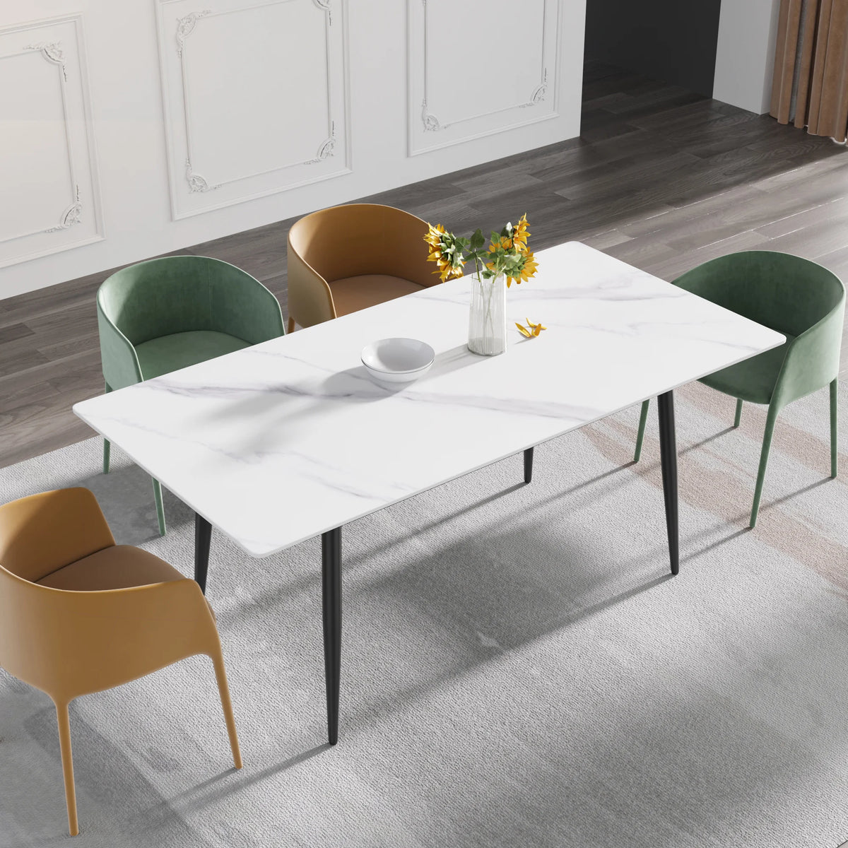 Marbella Sintered Stone Dining Table | 71" White Gloss Rectangular With Straight Edge