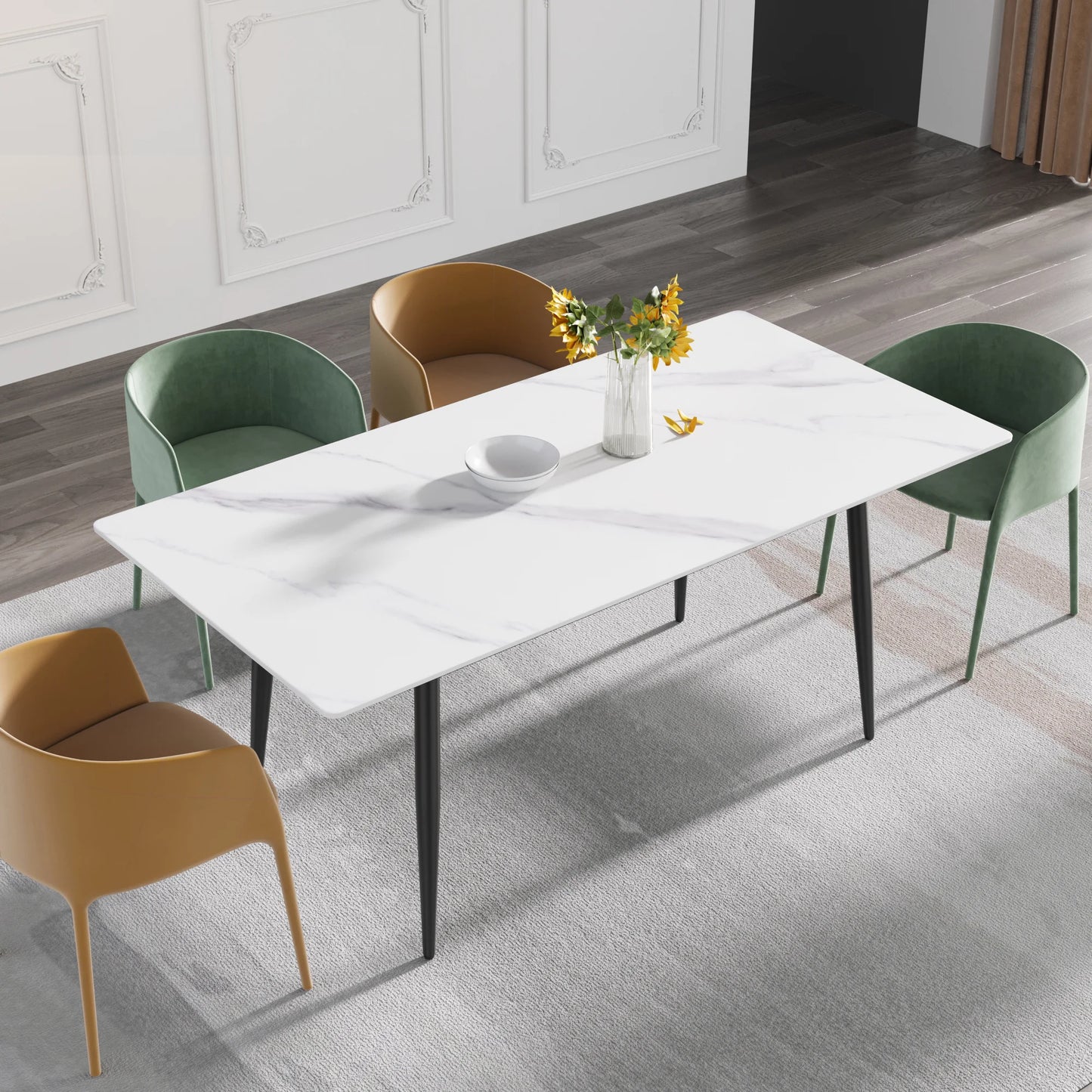 Marbella Sintered Stone Dining Table | 71" White Gloss Rectangular With Straight Edge