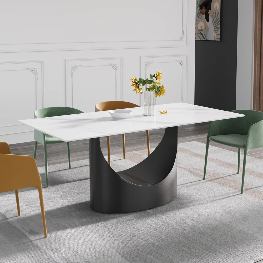 Marbella Sintered Stone Dining Table | 71" White Gloss Rectangular With Straight Edge