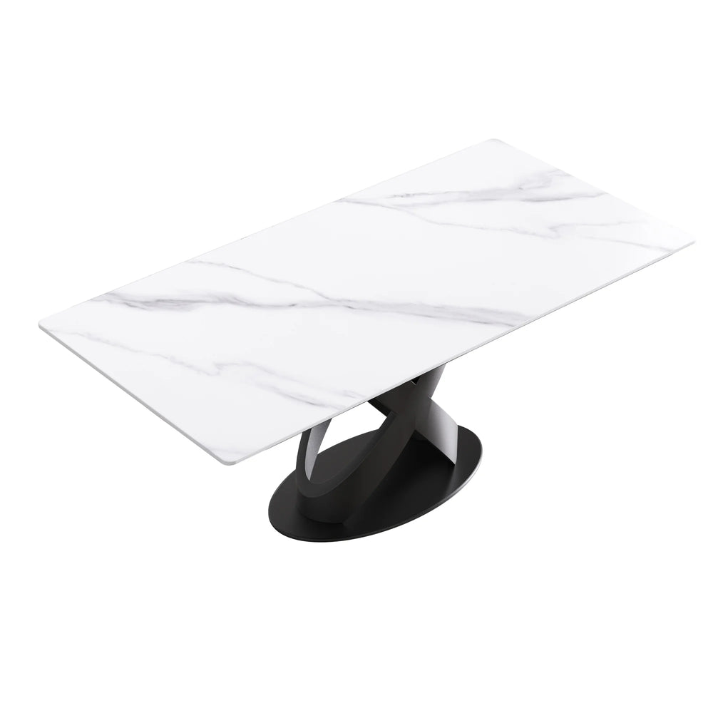 Marbella Sintered Stone Dining Table | 71" White Gloss Rectangular With Straight Edge