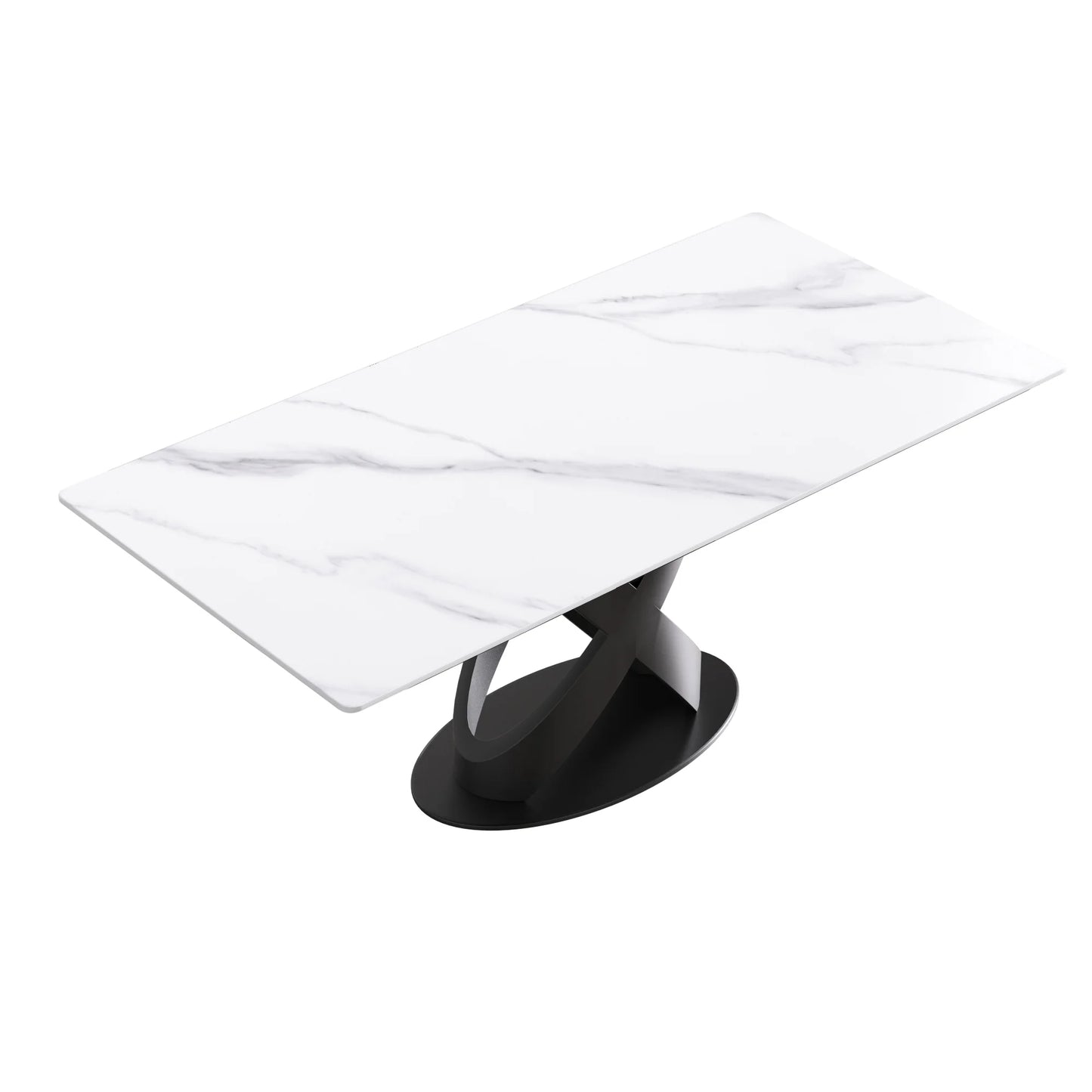 Marbella Sintered Stone Dining Table | 71" White Gloss Rectangular With Straight Edge