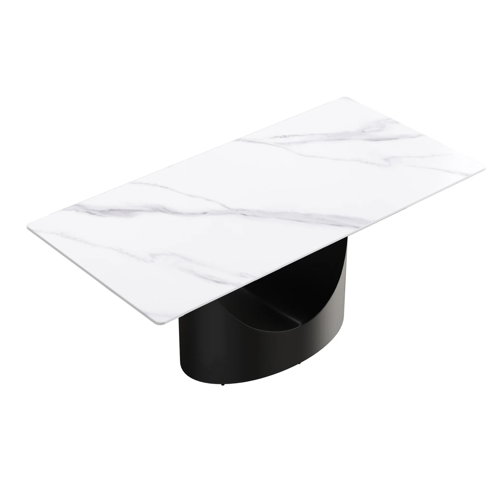 Mesa de comedor Marbella de piedra sinterizada | Rectangular, blanca brillante, de 180 cm (71") con borde recto