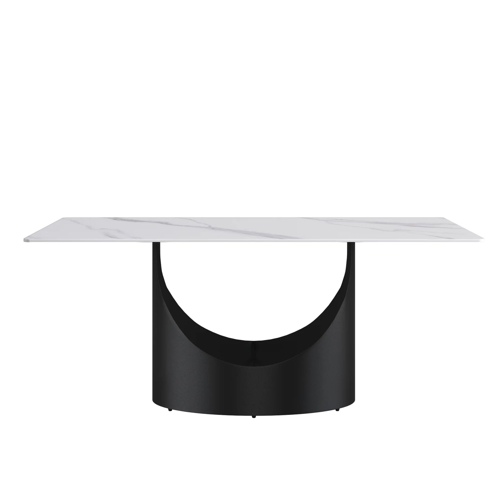 Mesa de comedor Marbella de piedra sinterizada | Rectangular, blanca brillante, de 180 cm (71") con borde recto