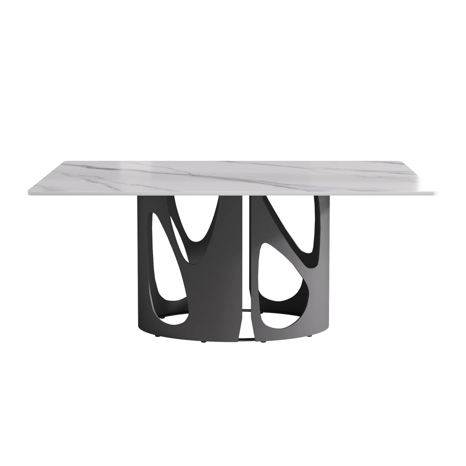 Mesa de comedor Marbella de piedra sinterizada | Rectangular, blanca brillante, de 180 cm (71") con borde recto