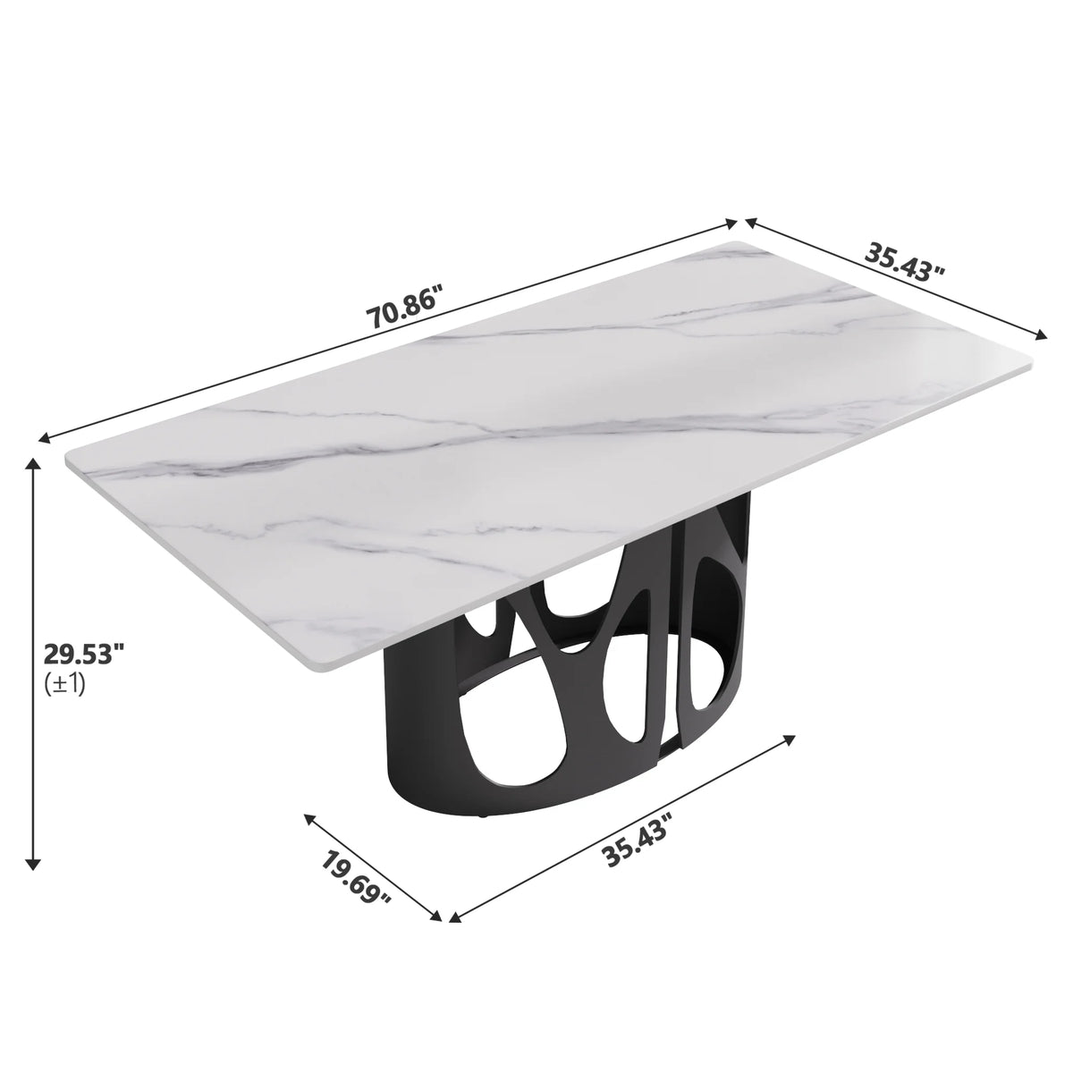 Marbella Sintered Stone Dining Table | 71" White Gloss Rectangular With Straight Edge