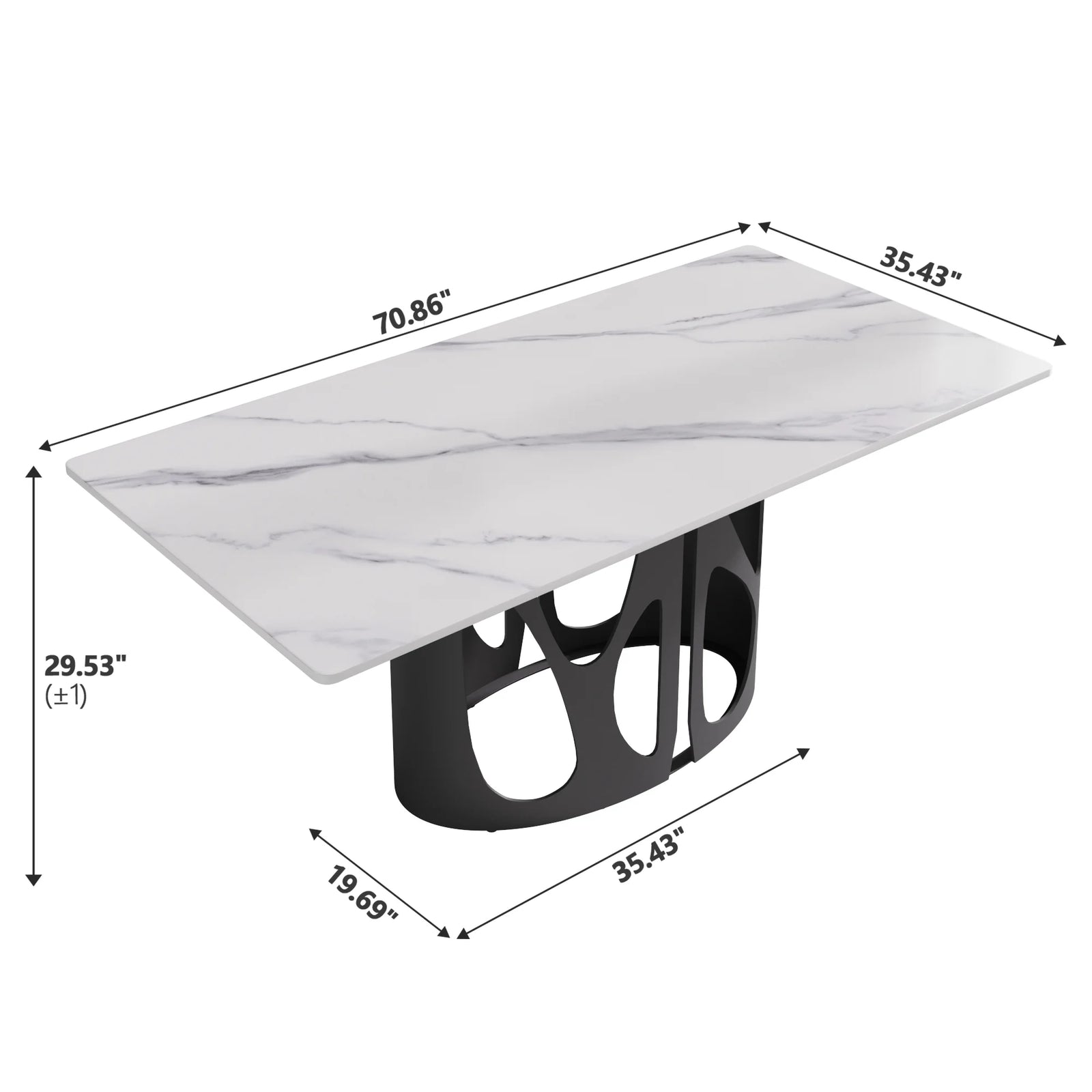 Mesa de comedor Marbella de piedra sinterizada | Rectangular, blanca brillante, de 180 cm (71") con borde recto