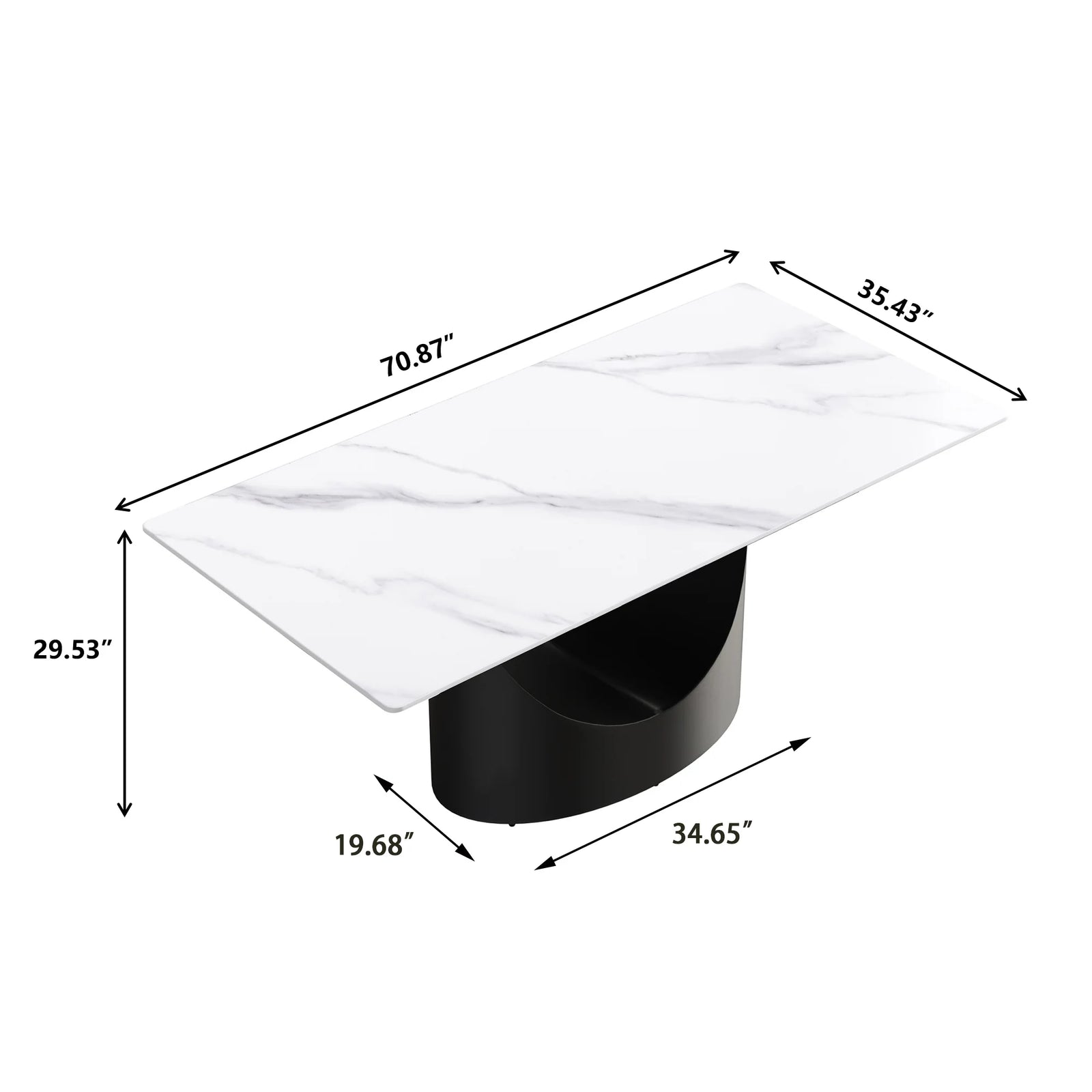 Mesa de comedor Marbella de piedra sinterizada | Rectangular, blanca brillante, de 180 cm (71") con borde recto