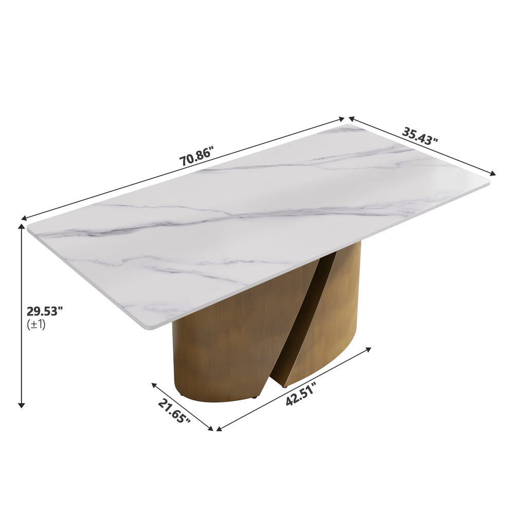 Marbella Sintered Stone Dining Table | 71" White Gloss Rectangular With Straight Edge