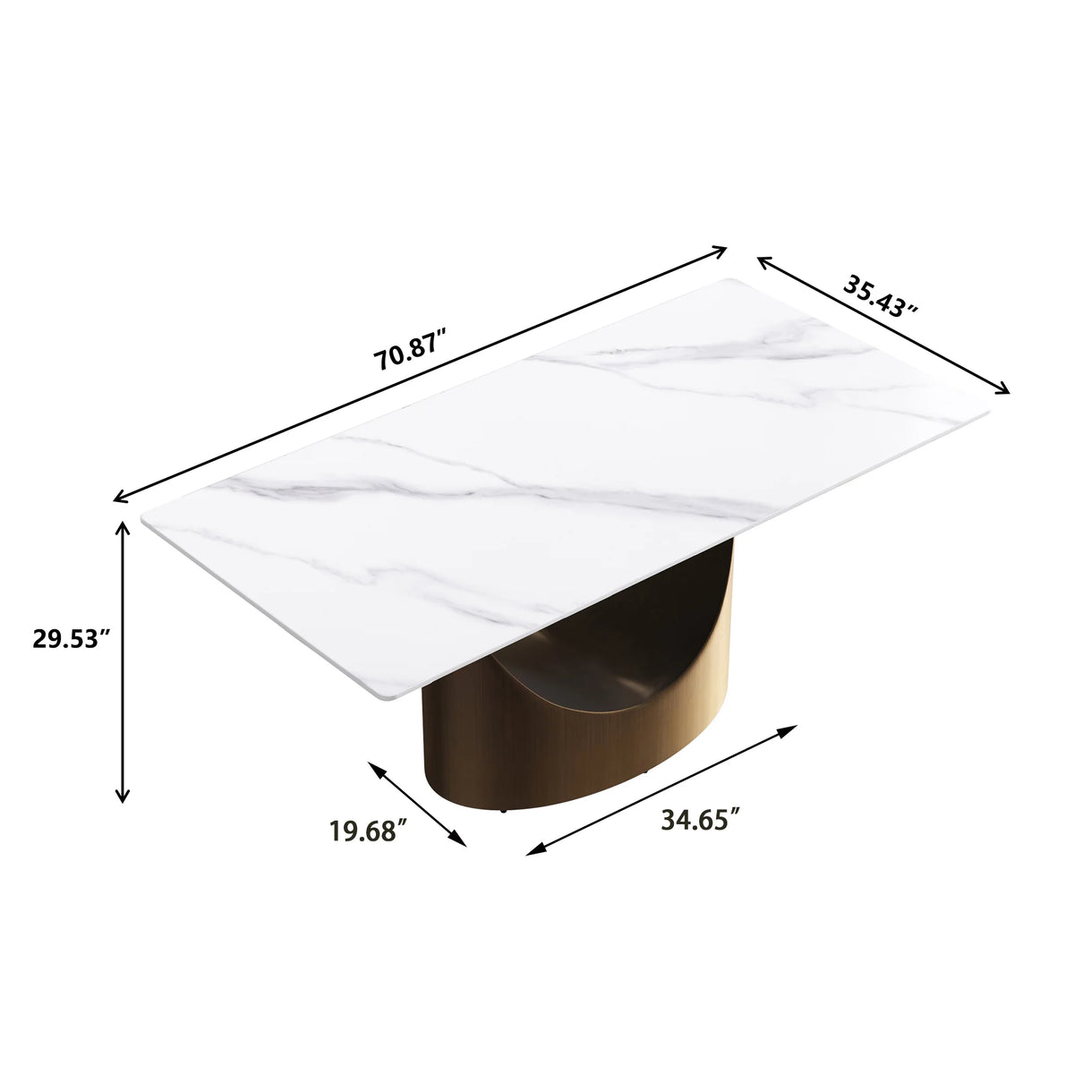 Marbella Sintered Stone Dining Table | 71" White Gloss Rectangular With Straight Edge