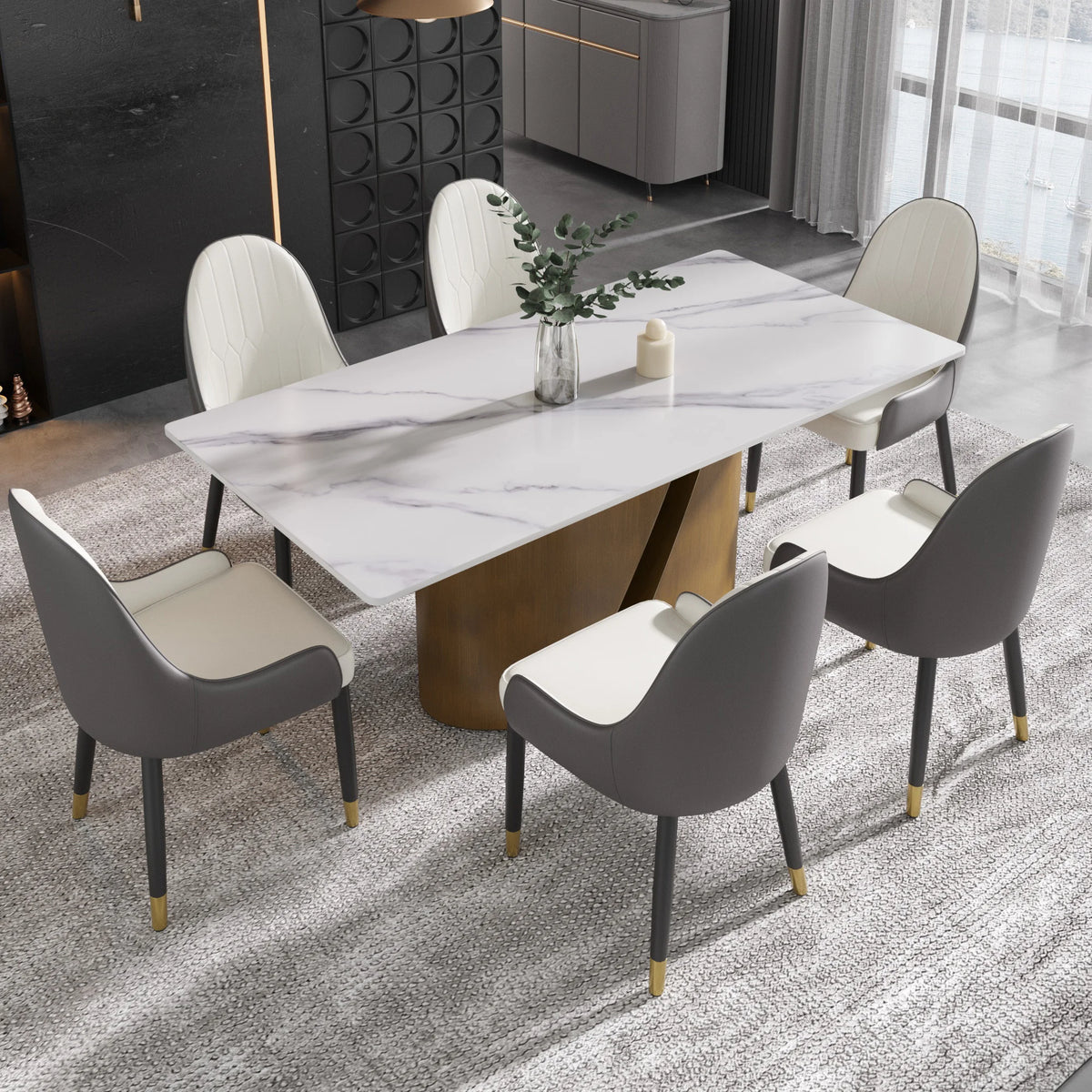 Marbella Sintered Stone Dining Table | 71" White Gloss Rectangular With Straight Edge