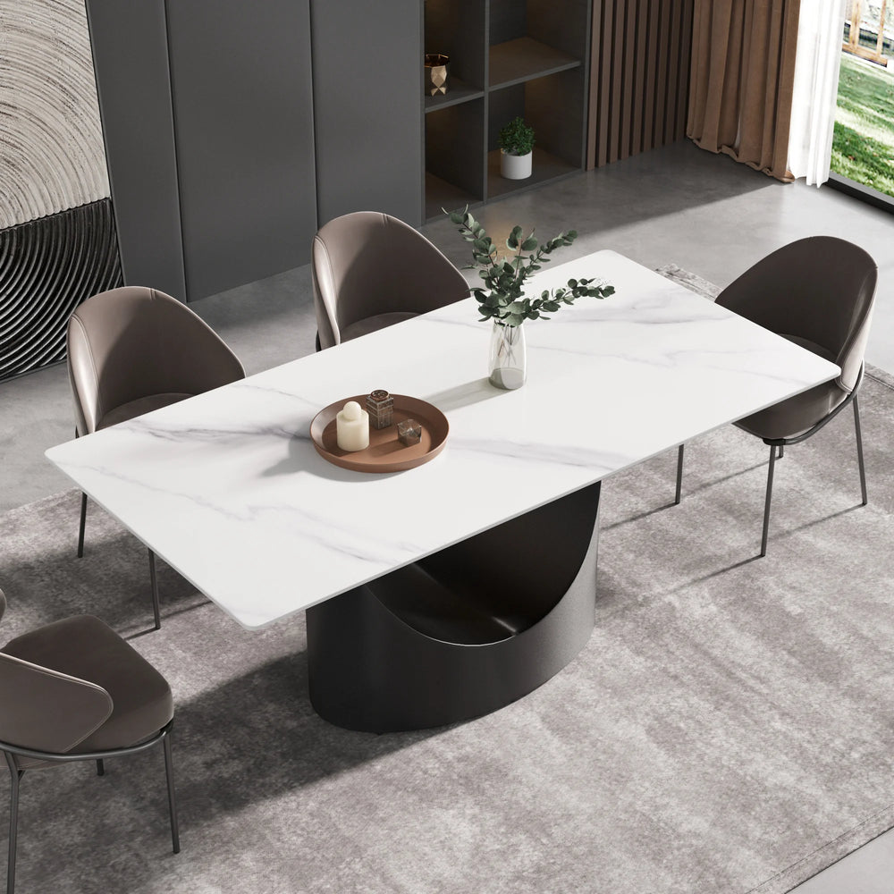 Marbella Sintered Stone Dining Table | 71" White Gloss Rectangular With Straight Edge