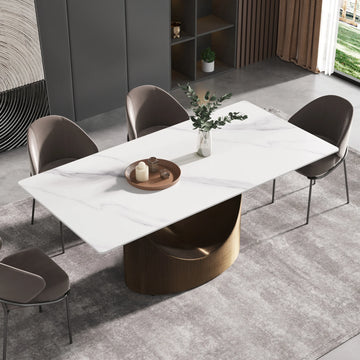 Marbella Sintered Stone Dining Table | 71" White Gloss Rectangular With Straight Edge