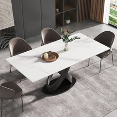 Marbella Sintered Stone Dining Table | 71" White Gloss Rectangular With Straight Edge