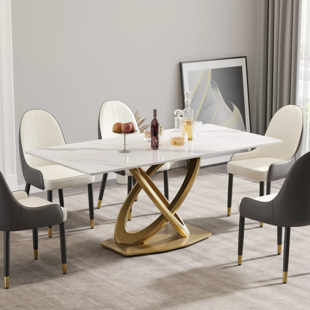 Marbella Sintered Stone Dining Table | 71" White Gloss Rectangular With Straight Edge