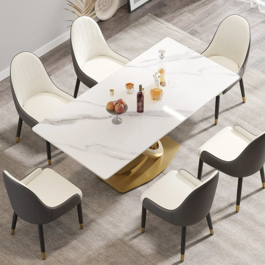 Marbella Sintered Stone Dining Table | 71" White Gloss Rectangular With Straight Edge