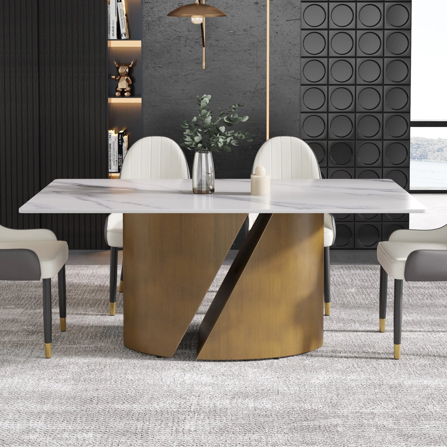 Marbella Sintered Stone Dining Table | 71" White Gloss Rectangular With Straight Edge