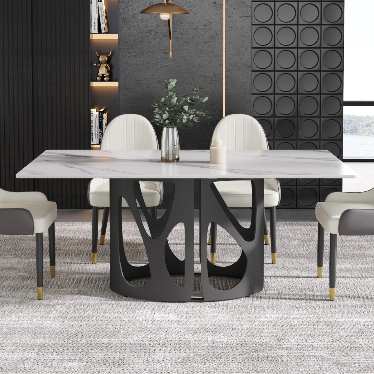 Marbella Sintered Stone Dining Table | 71" White Gloss Rectangular With Straight Edge