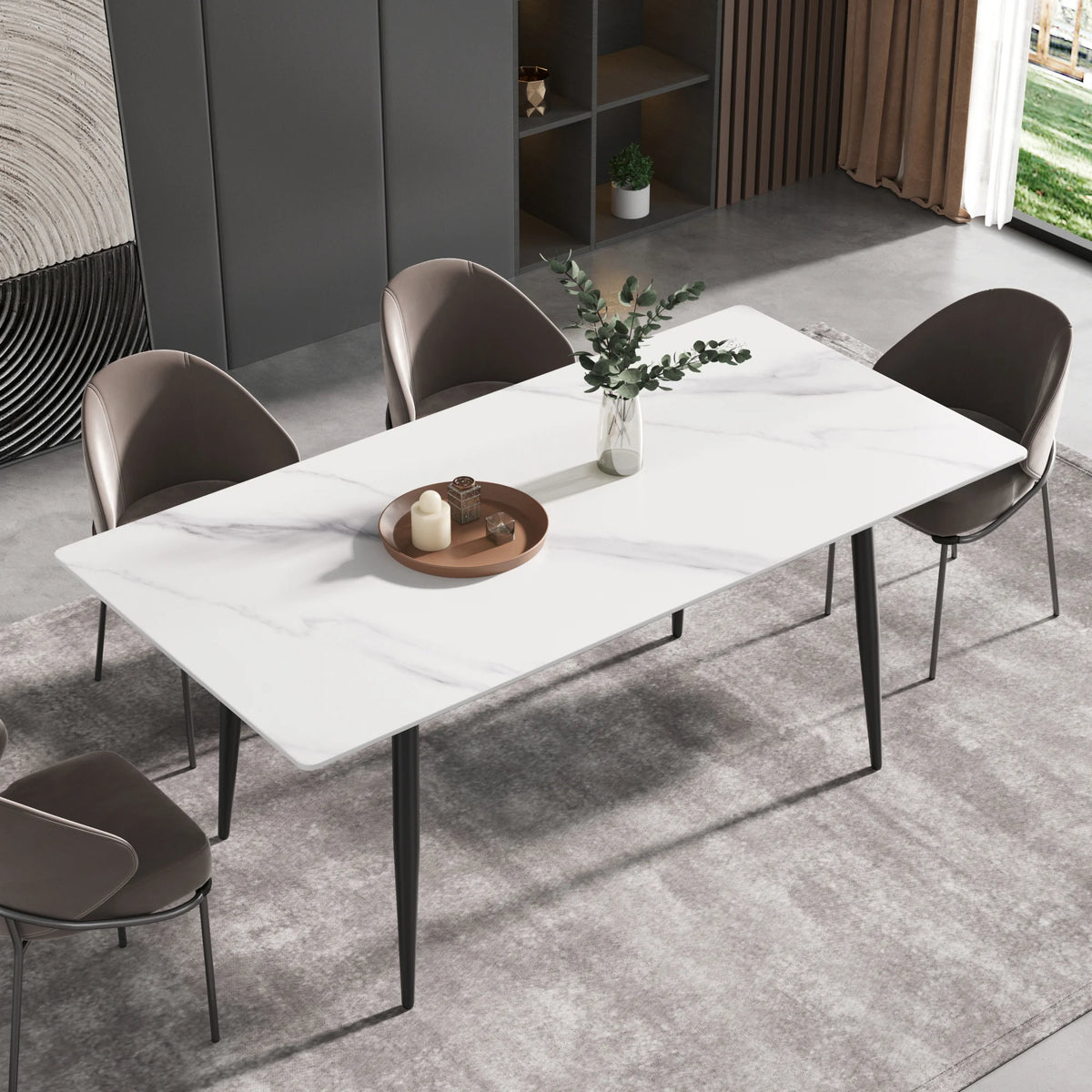 Marbella Sintered Stone Dining Table | 71" White Gloss Rectangular With Straight Edge
