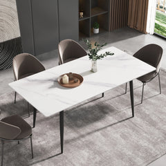 Marbella Sintered Stone Dining Table | 71" White Gloss Rectangular With Straight Edge