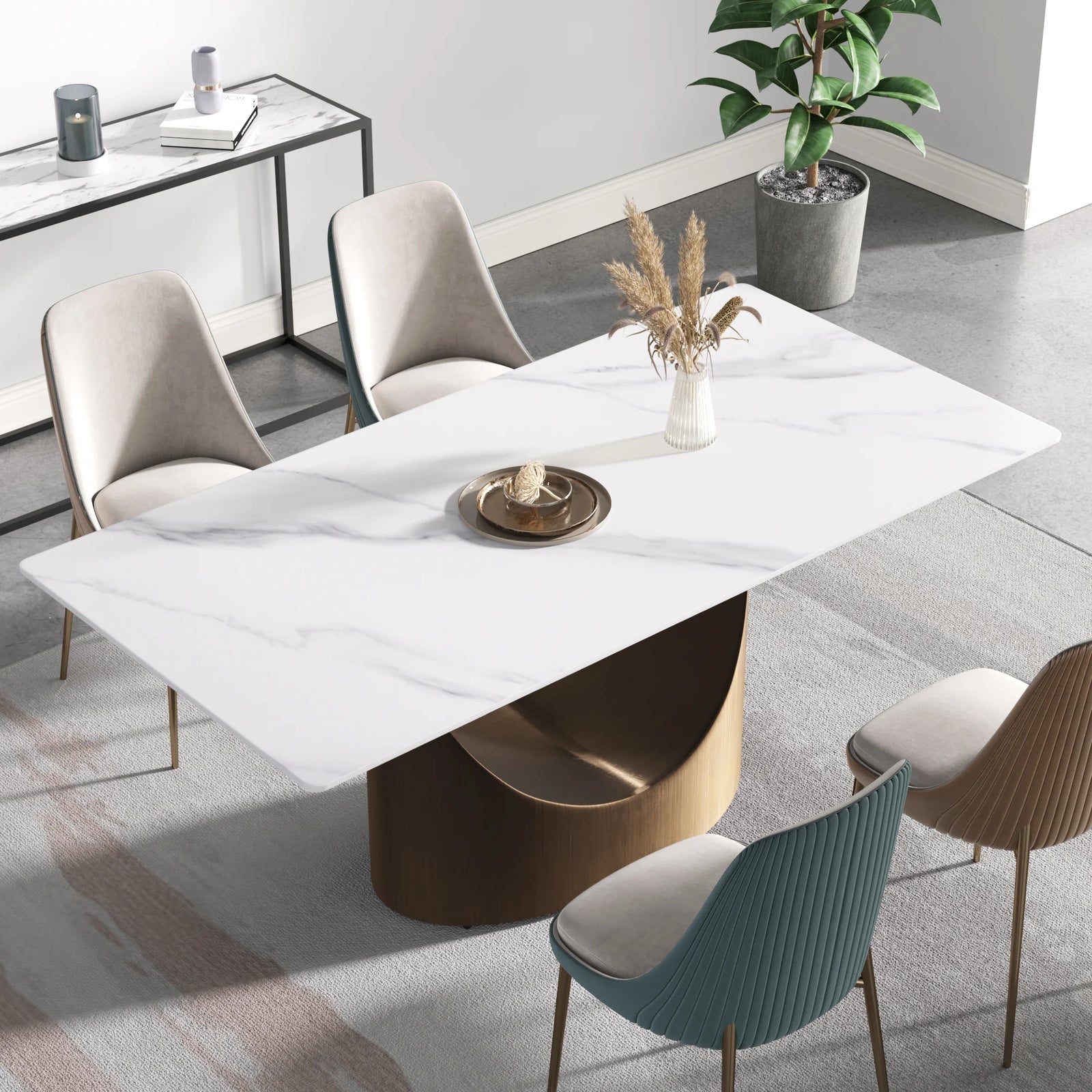 Marbella Sintered Stone Dining Table | 71" White Gloss Rectangular With Straight Edge