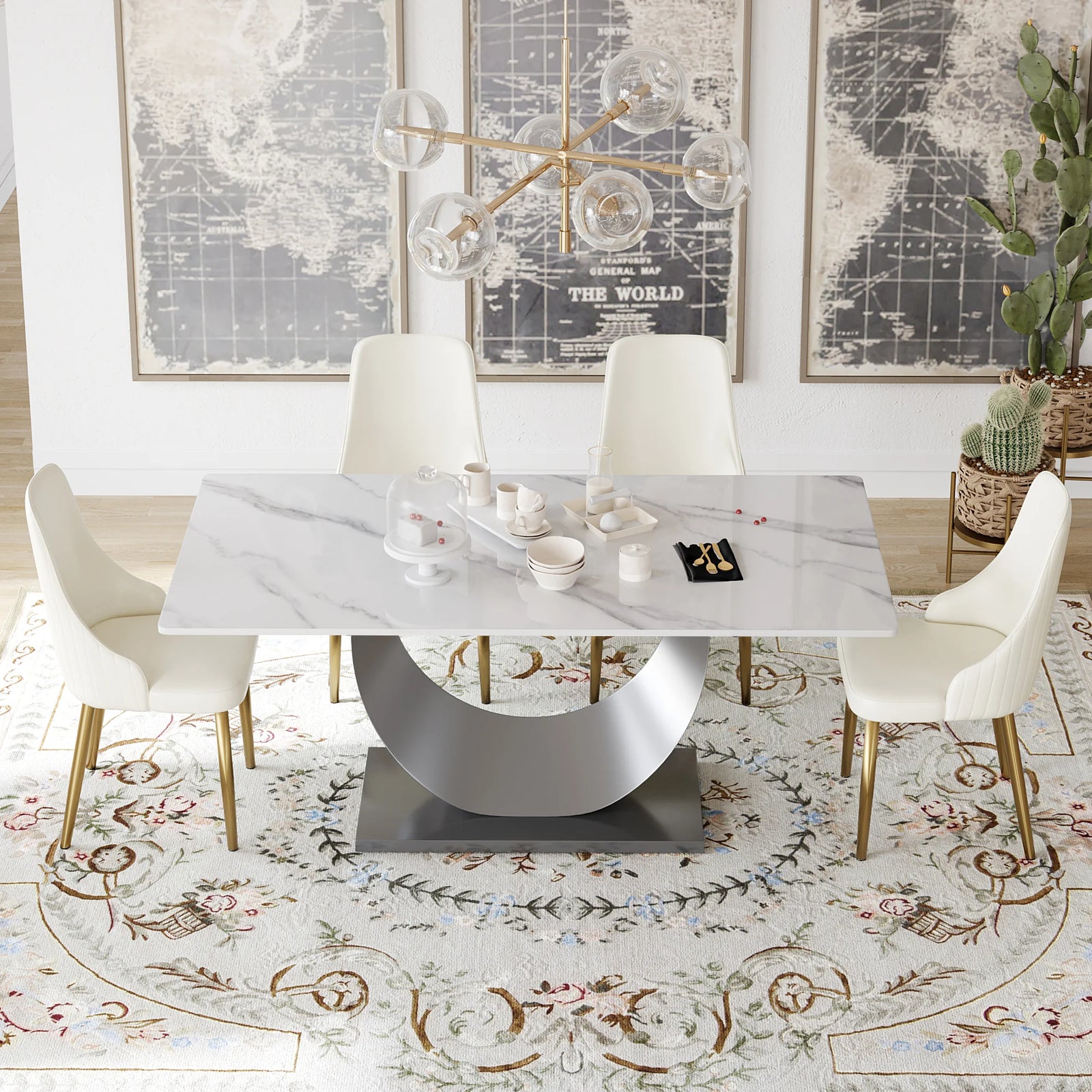 Marbella Sintered Stone Dining Table | 71" White Gloss Rectangular With Straight Edge