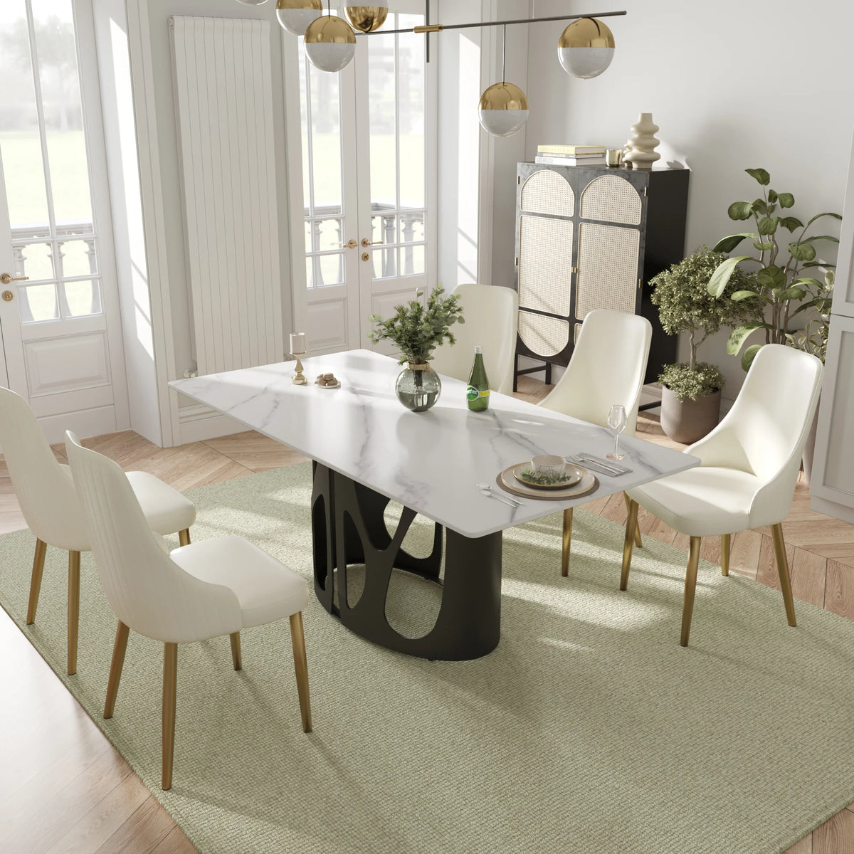 Marbella Sintered Stone Dining Table | 71" White Gloss Rectangular With Straight Edge