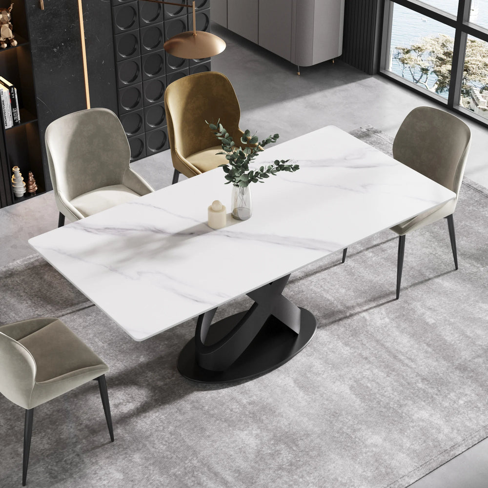 Marbella Sintered Stone Dining Table | 71" White Gloss Rectangular With Straight Edge
