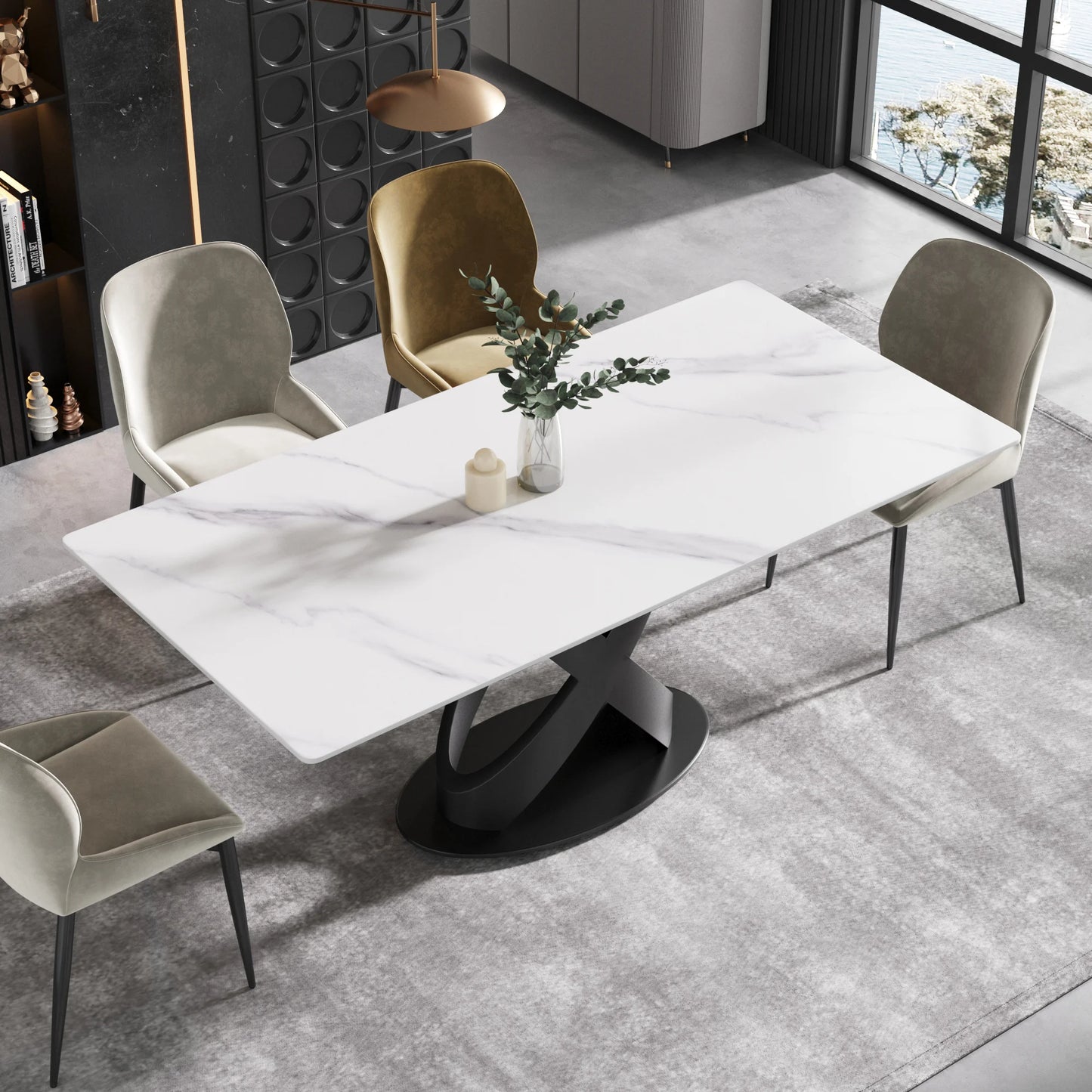 Marbella Sintered Stone Dining Table | 71" White Gloss Rectangular With Straight Edge