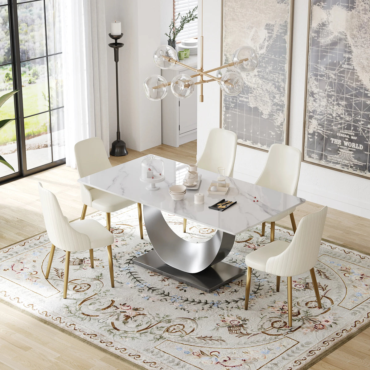 Marbella Sintered Stone Dining Table | 71" White Gloss Rectangular With Straight Edge