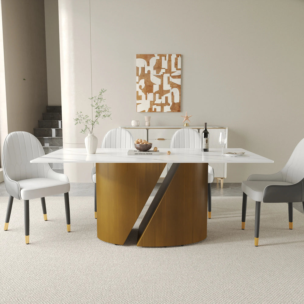 Marbella Sintered Stone Dining Table | 71" White Gloss Rectangular With Straight Edge