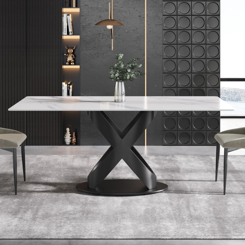 Marbella Sintered Stone Dining Table | 71" White Gloss Rectangular With Straight Edge