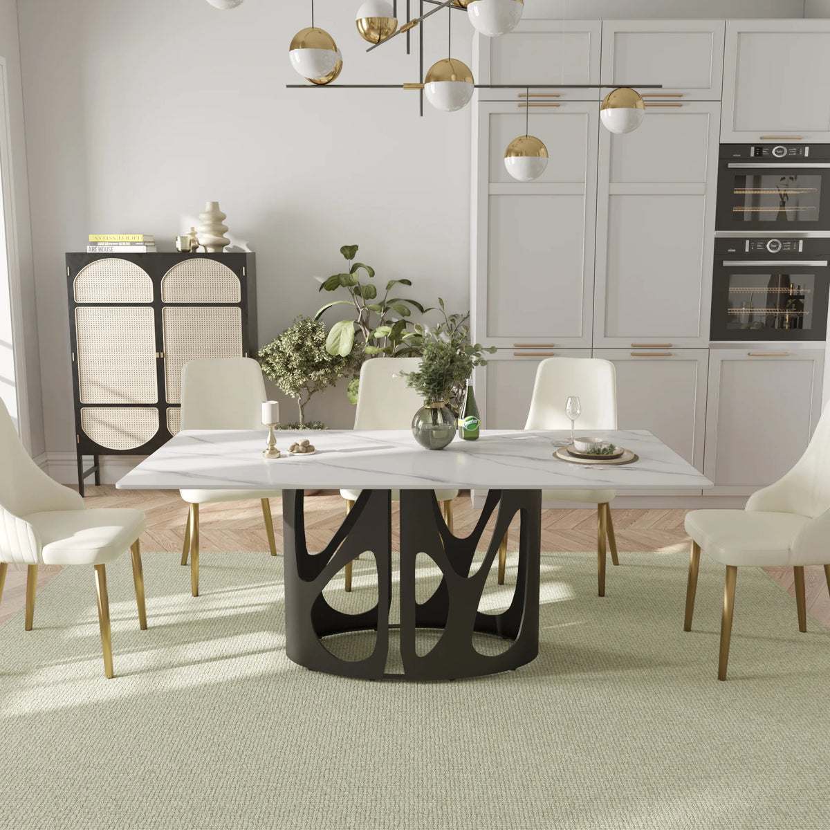 Marbella Sintered Stone Dining Table | 71" White Gloss Rectangular With Straight Edge