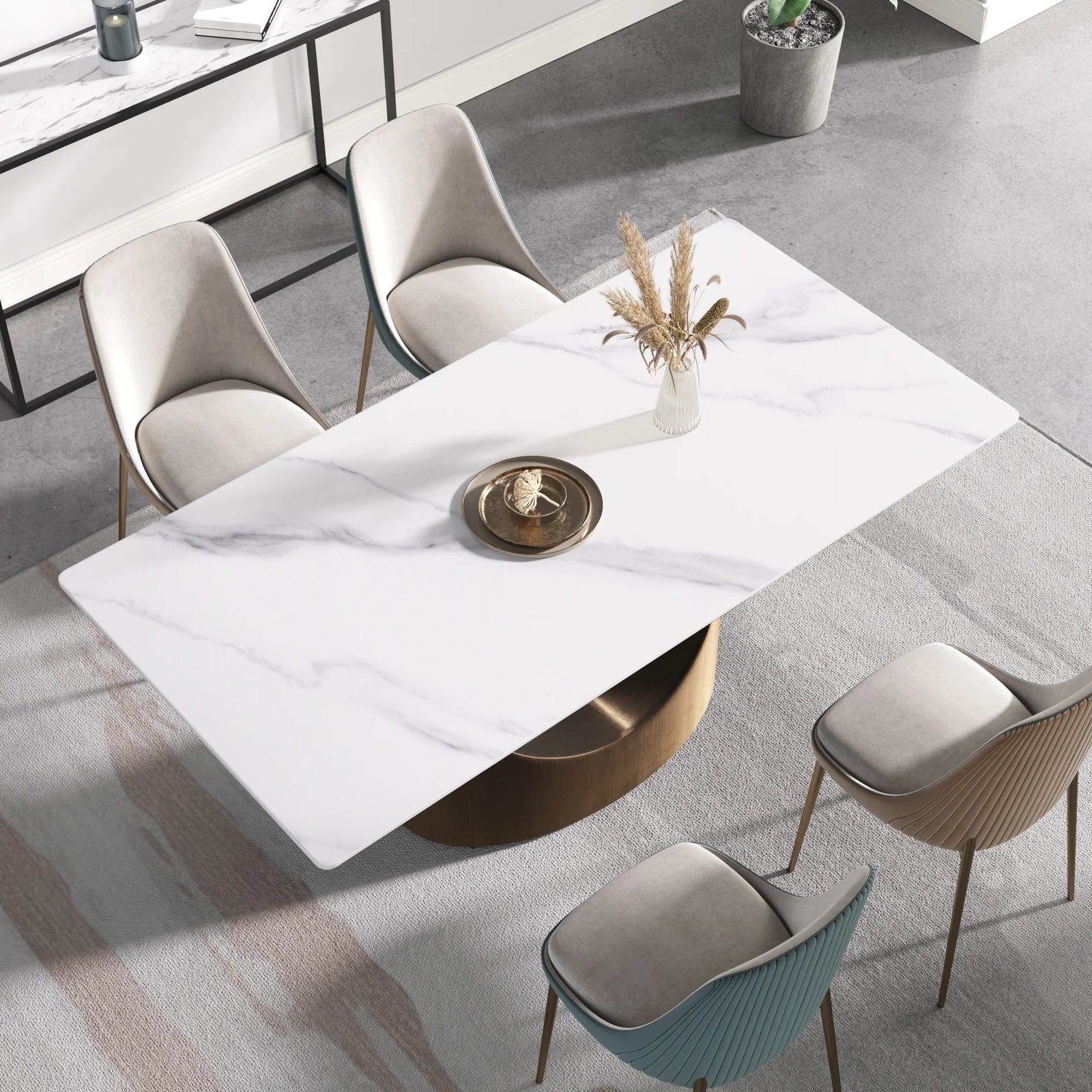 Marbella Sintered Stone Dining Table | 71" White Gloss Rectangular With Straight Edge