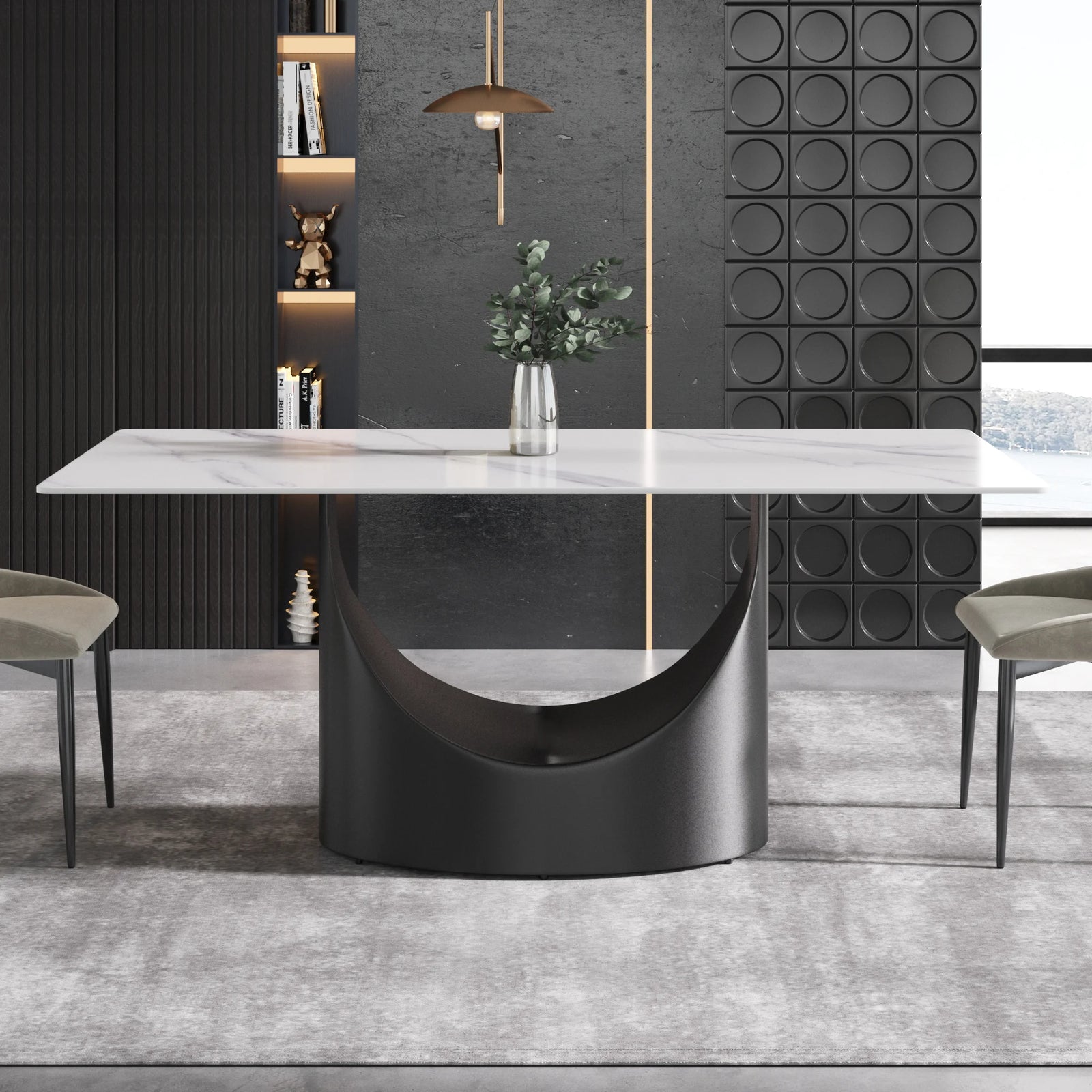 Mesa de comedor Marbella de piedra sinterizada | Rectangular, blanca brillante, de 180 cm (71") con borde recto