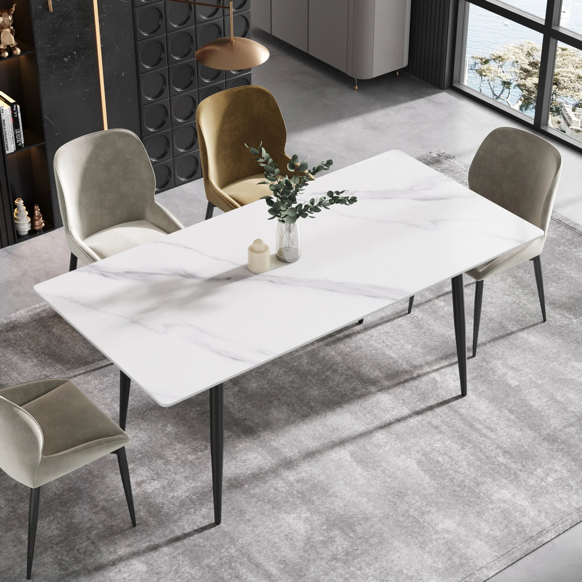 Marbella Sintered Stone Dining Table | 71" White Gloss Rectangular With Straight Edge