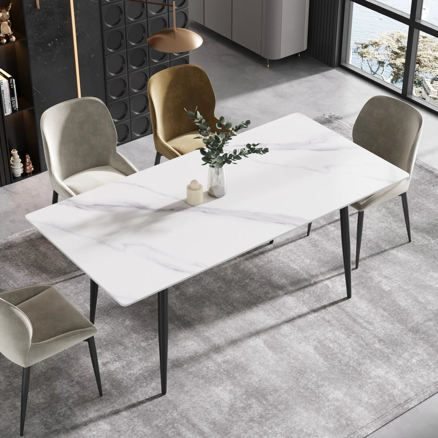 Marbella Sintered Stone Dining Table | 71" White Gloss Rectangular With Straight Edge