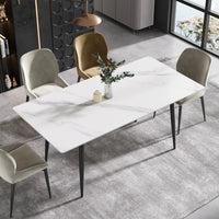 Marbella Sintered Stone Dining Table | 71" White Gloss Rectangular With Straight Edge