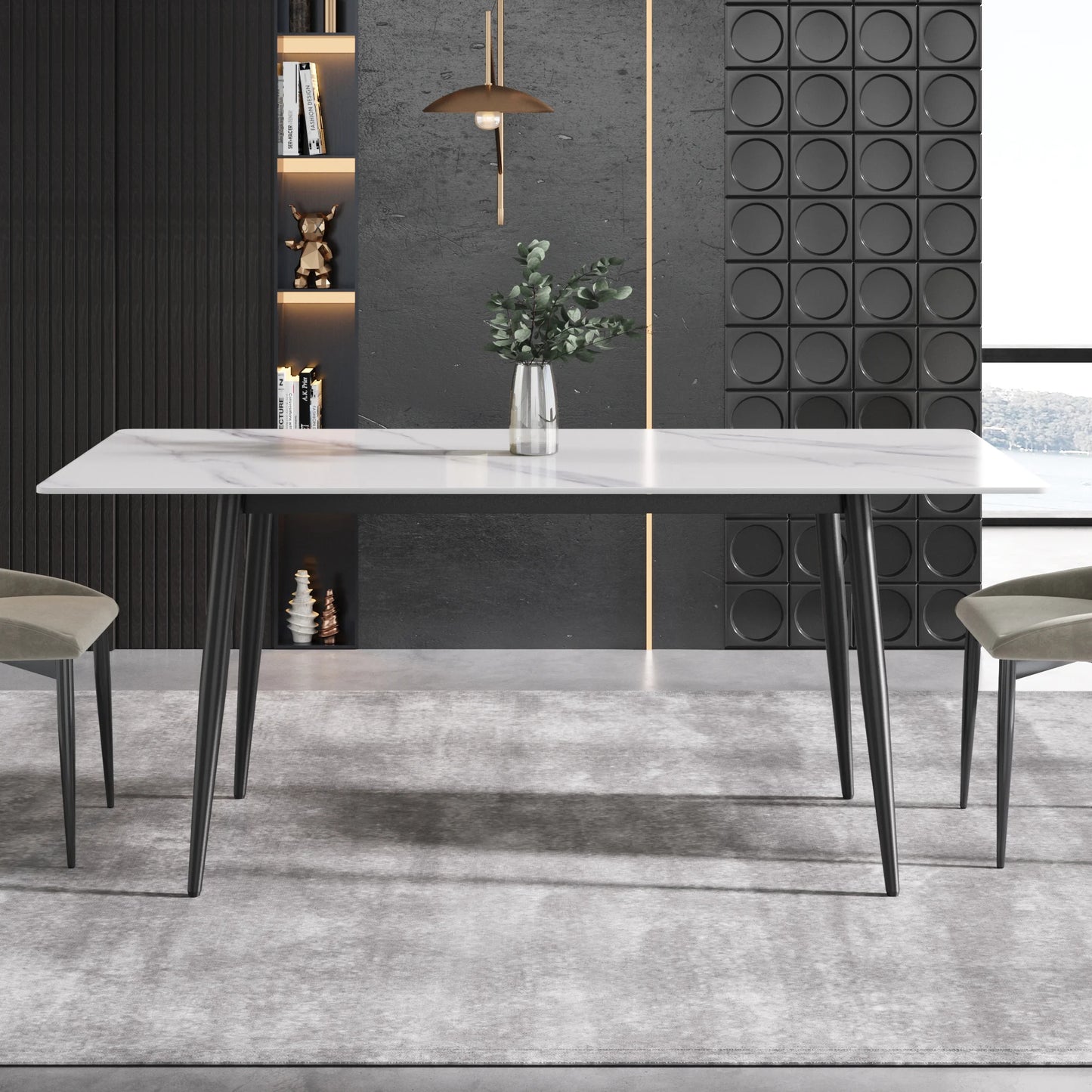 Marbella Sintered Stone Dining Table | 71" White Gloss Rectangular With Straight Edge