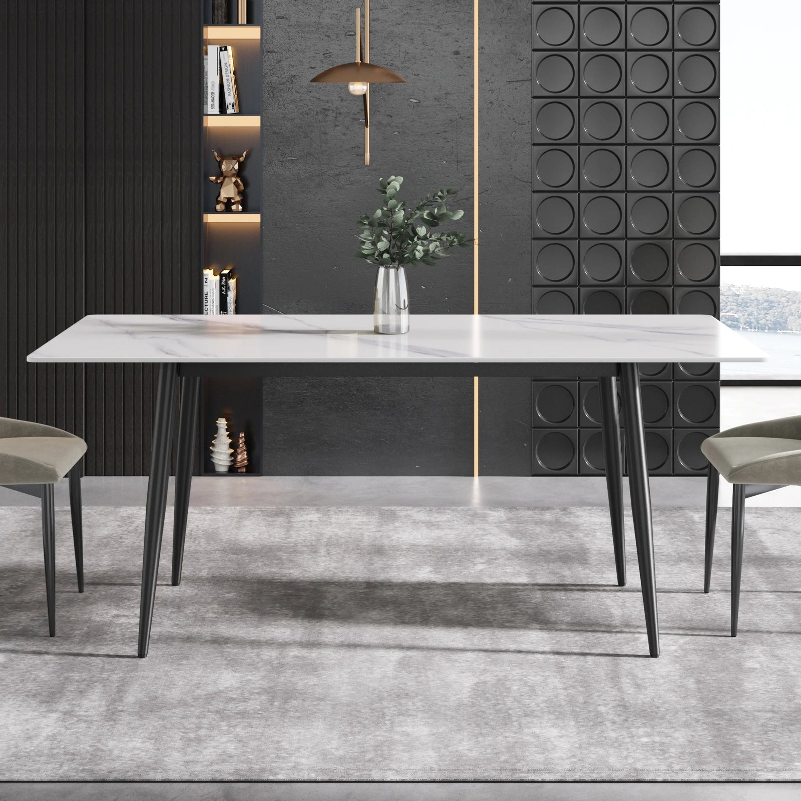 Mesa de comedor Marbella de piedra sinterizada | Rectangular, blanca brillante, de 180 cm (71") con borde recto