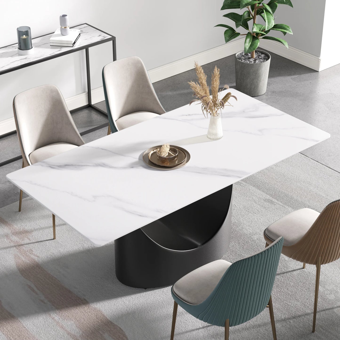 Marbella Sintered Stone Dining Table | 71" White Gloss Rectangular With Straight Edge