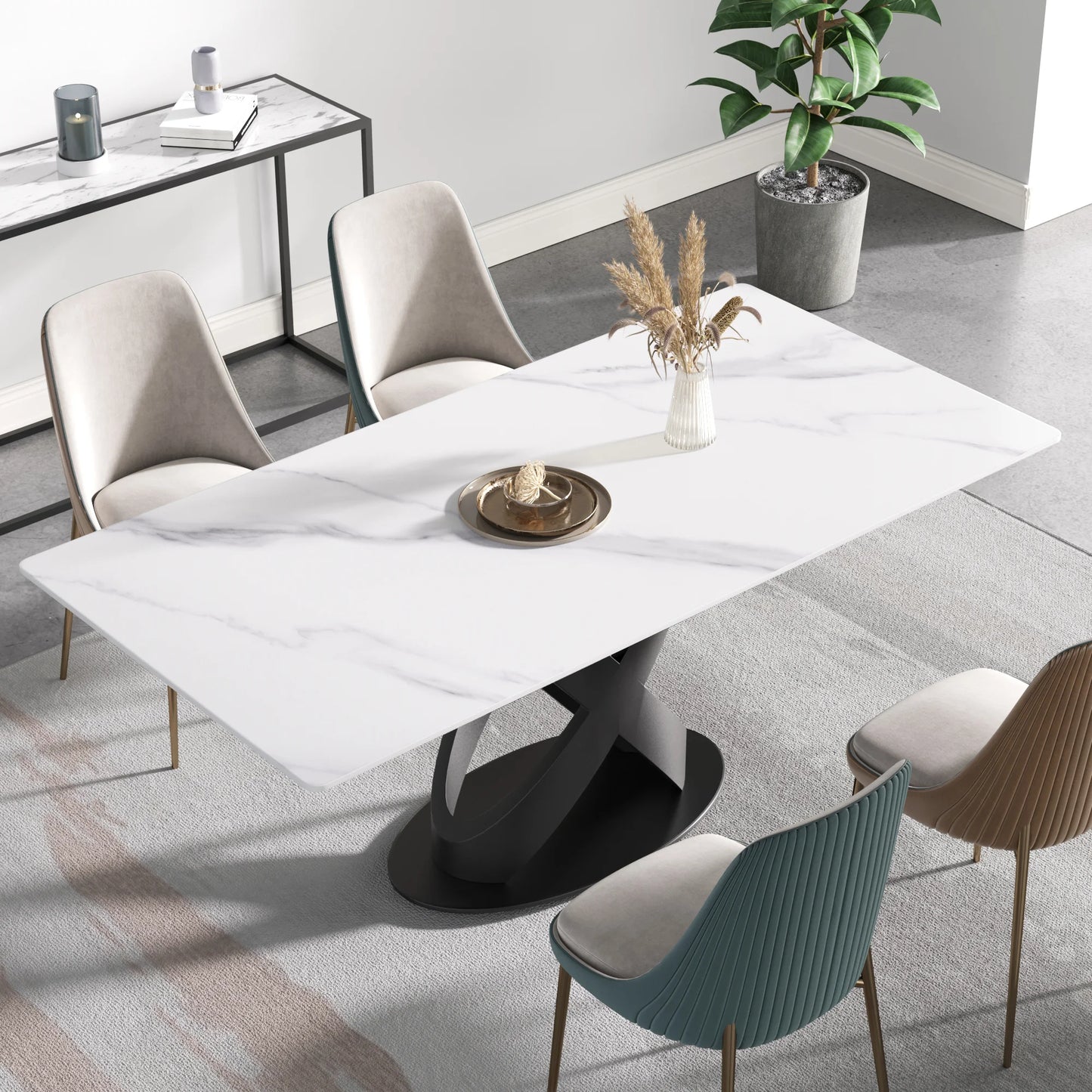 Marbella Sintered Stone Dining Table | 71" White Gloss Rectangular With Straight Edge