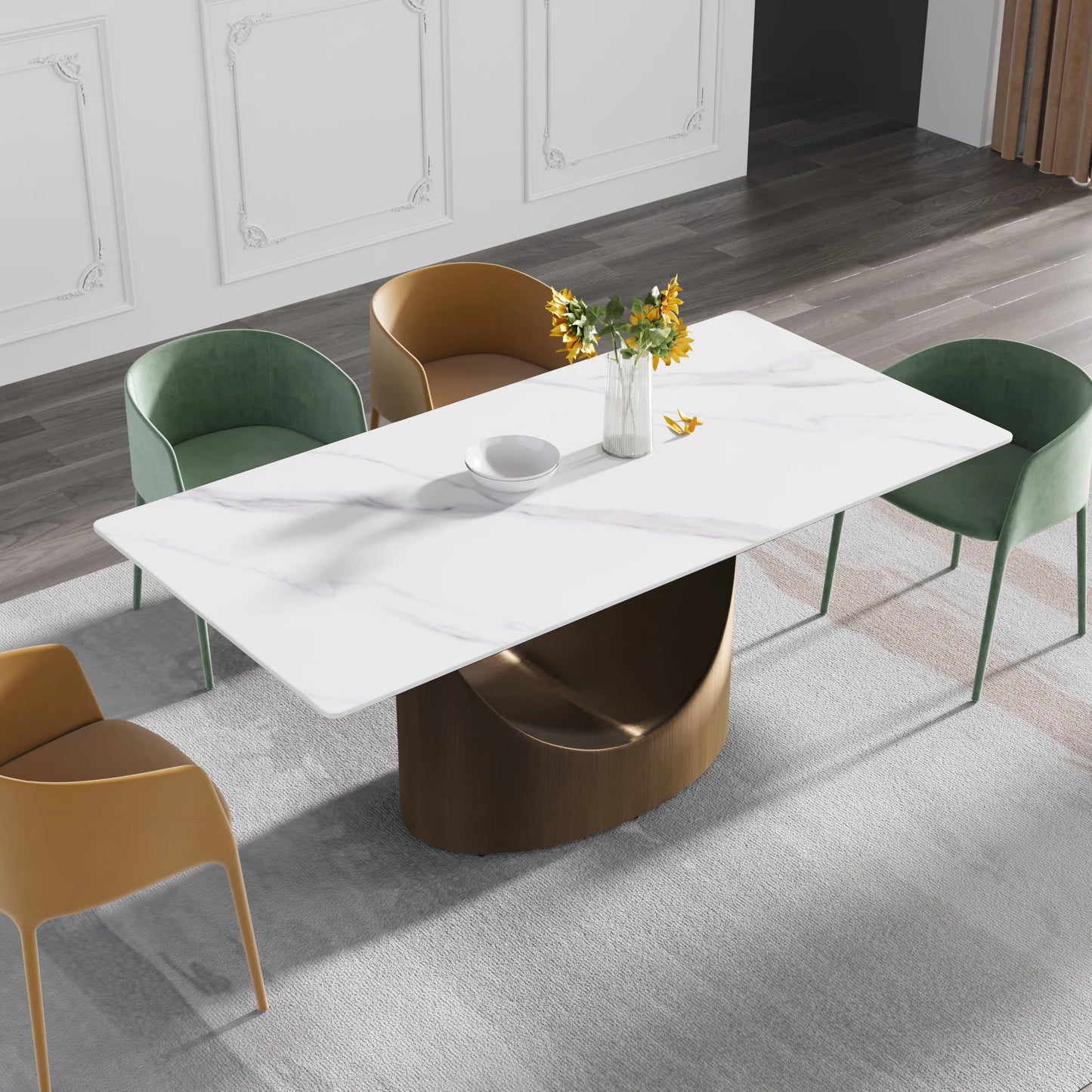 Marbella Sintered Stone Dining Table | 71" White Gloss Rectangular With Straight Edge
