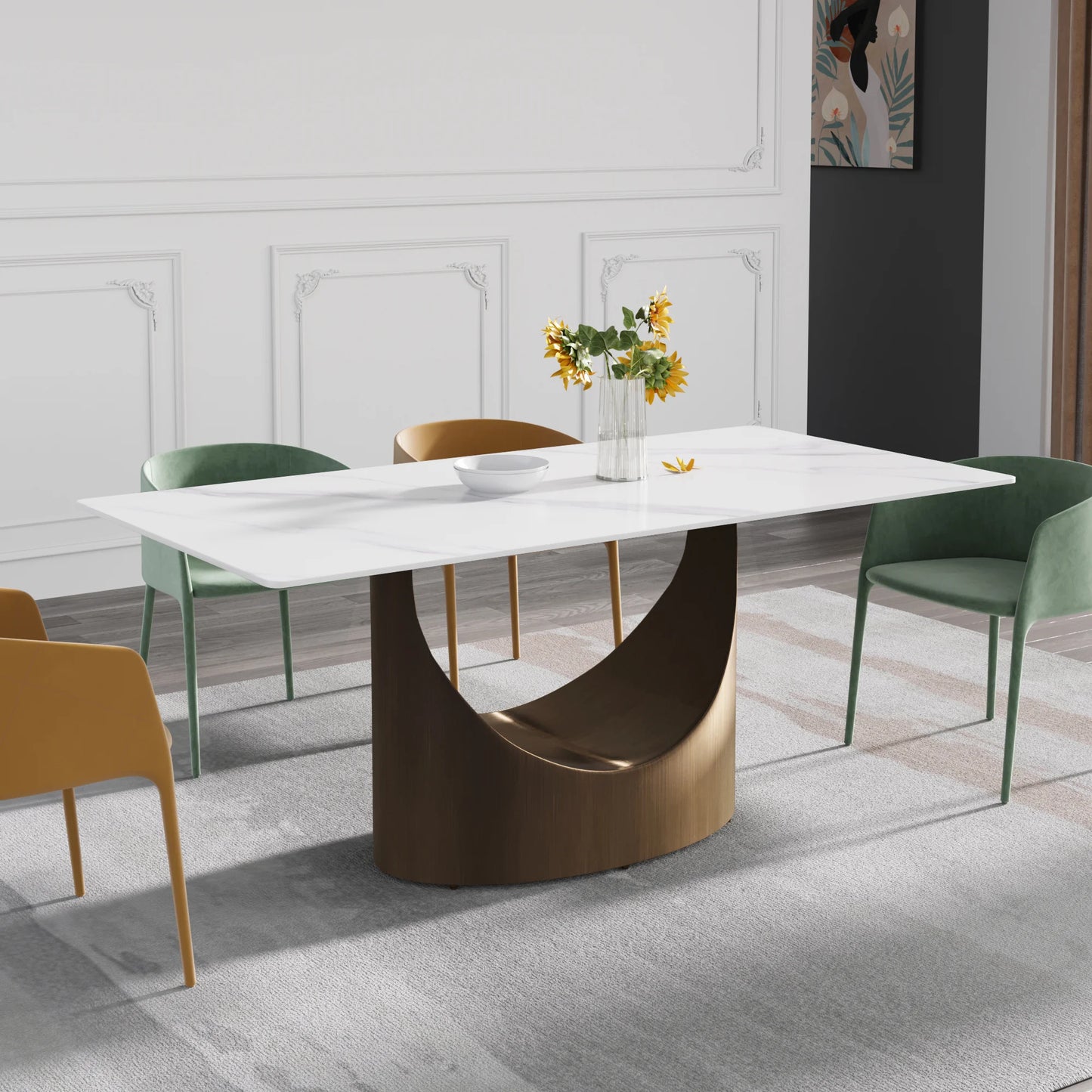 Marbella Sintered Stone Dining Table | 71" White Gloss Rectangular With Straight Edge