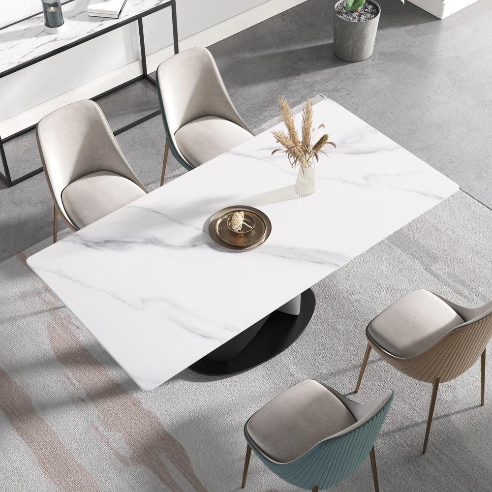 Marbella Sintered Stone Dining Table | 71" White Gloss Rectangular With Straight Edge