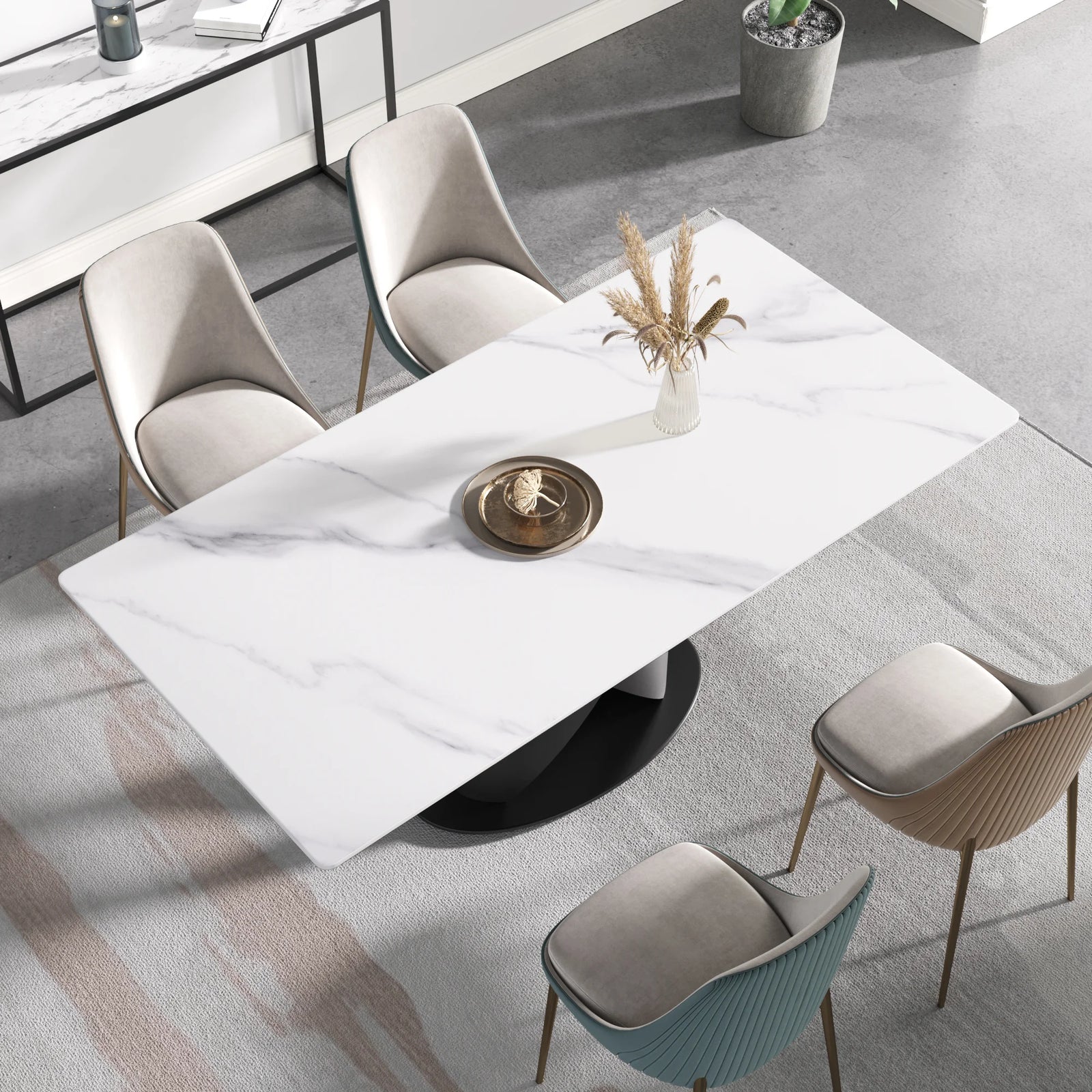 Marbella Sintered Stone Dining Table | 71" White Gloss Rectangular With Straight Edge