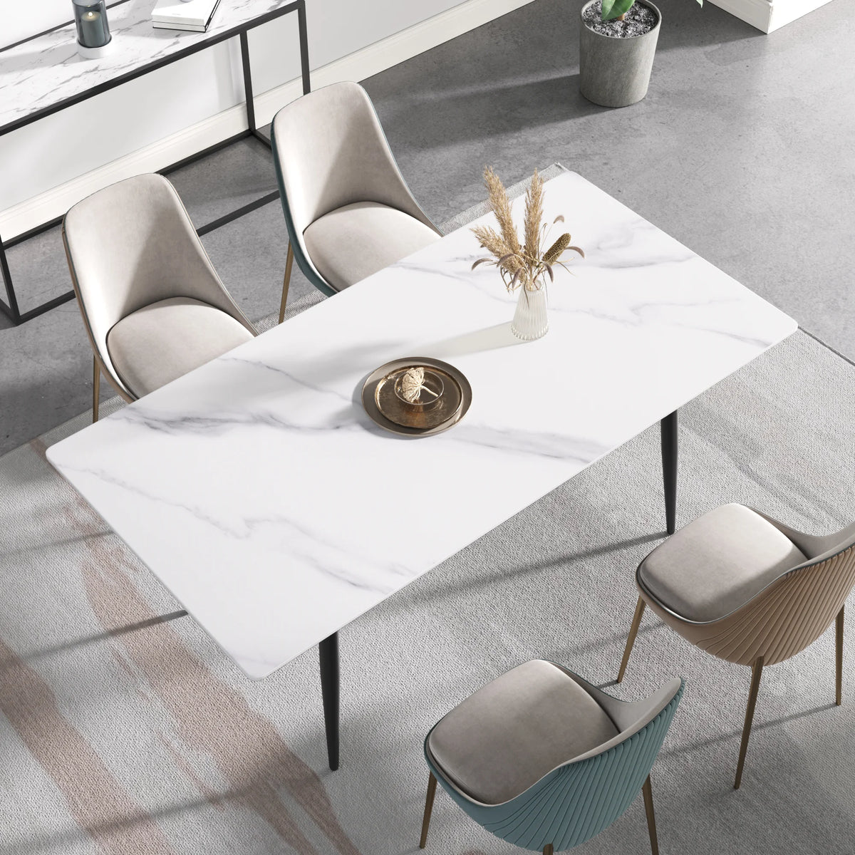 Marbella Sintered Stone Dining Table | 71" White Gloss Rectangular With Straight Edge