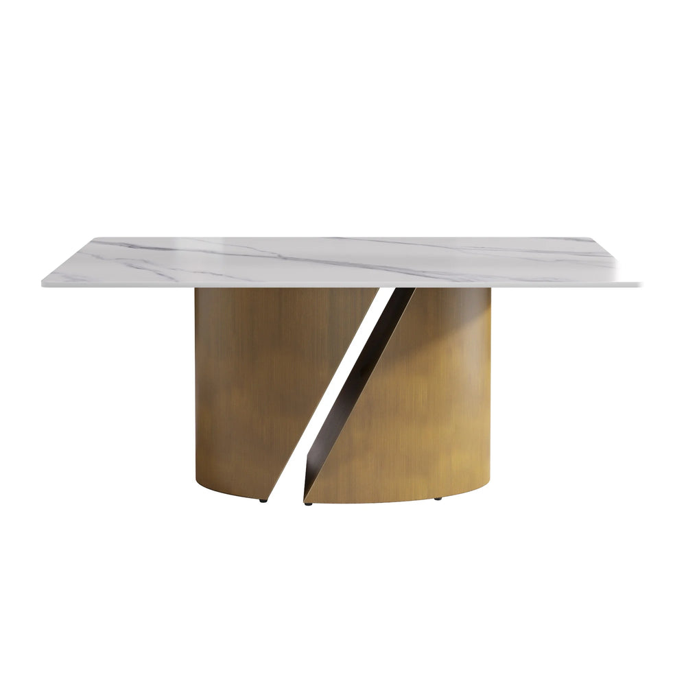 Marbella Sintered Stone Dining Table | 71" White Gloss Rectangular With Straight Edge