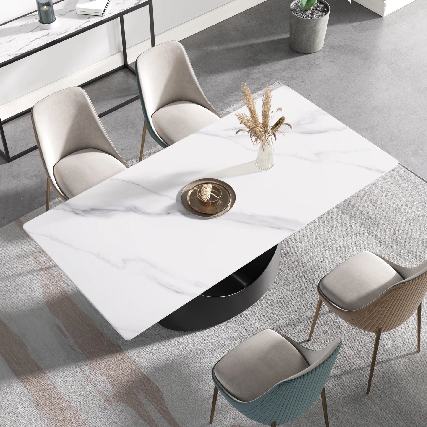Marbella Sintered Stone Dining Table | 71" White Gloss Rectangular With Straight Edge